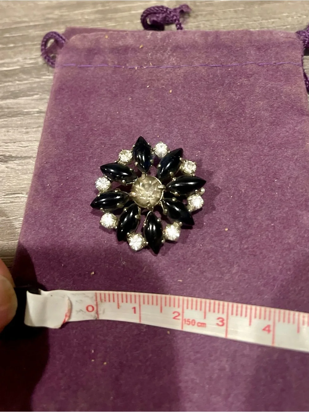 Vintage Black Crystal Flower Brooch